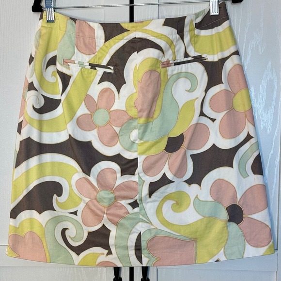 Tyler Boe Retro Floral Psychedelic Mini Skirt Pink Yellow Green Size 10 Cotton - Picture 2 of 8